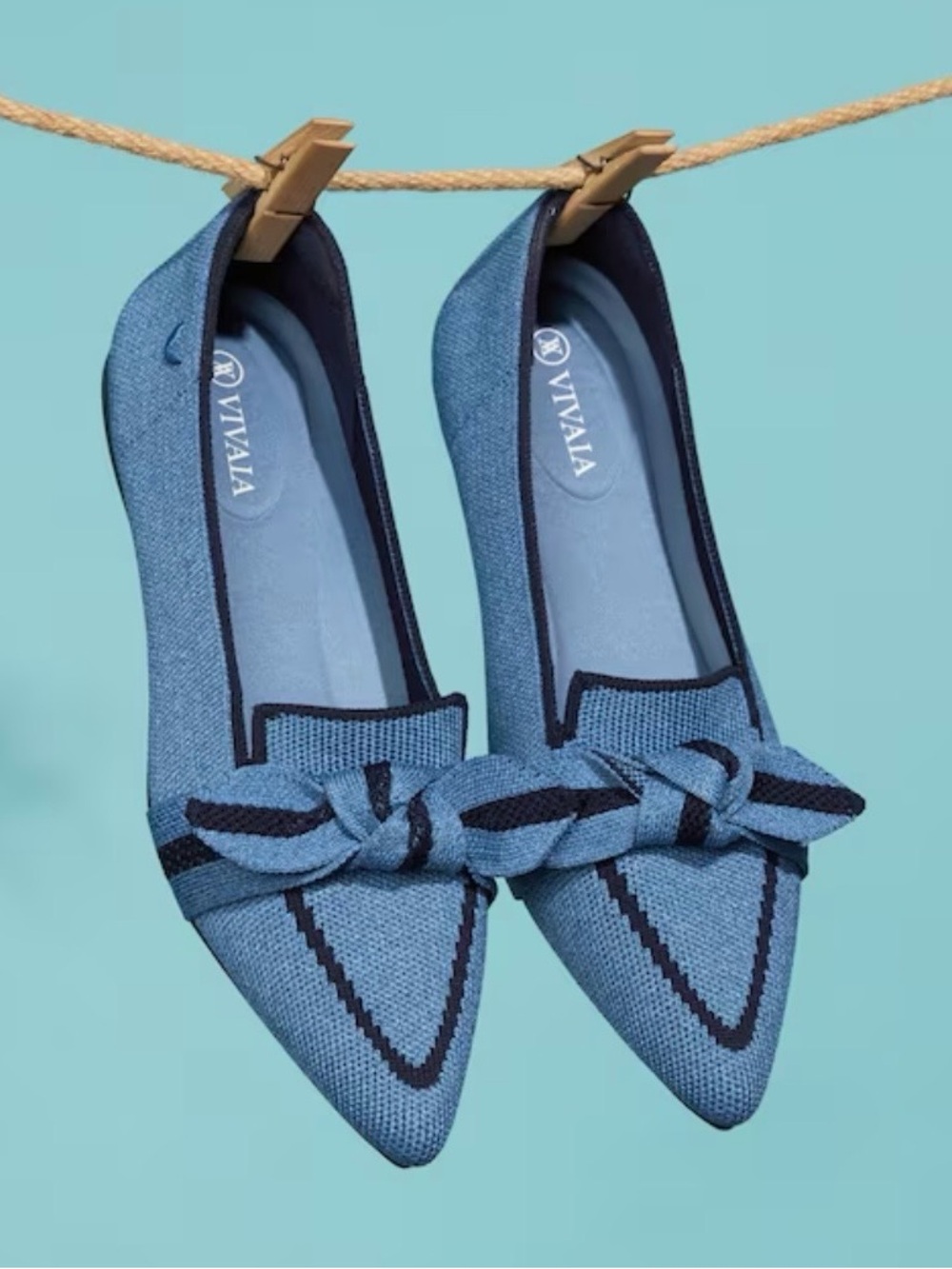 VIVAIA Pointed Toe Bow Loafers (Michelle 2.0) Denim Navy - Picture 5 of 7